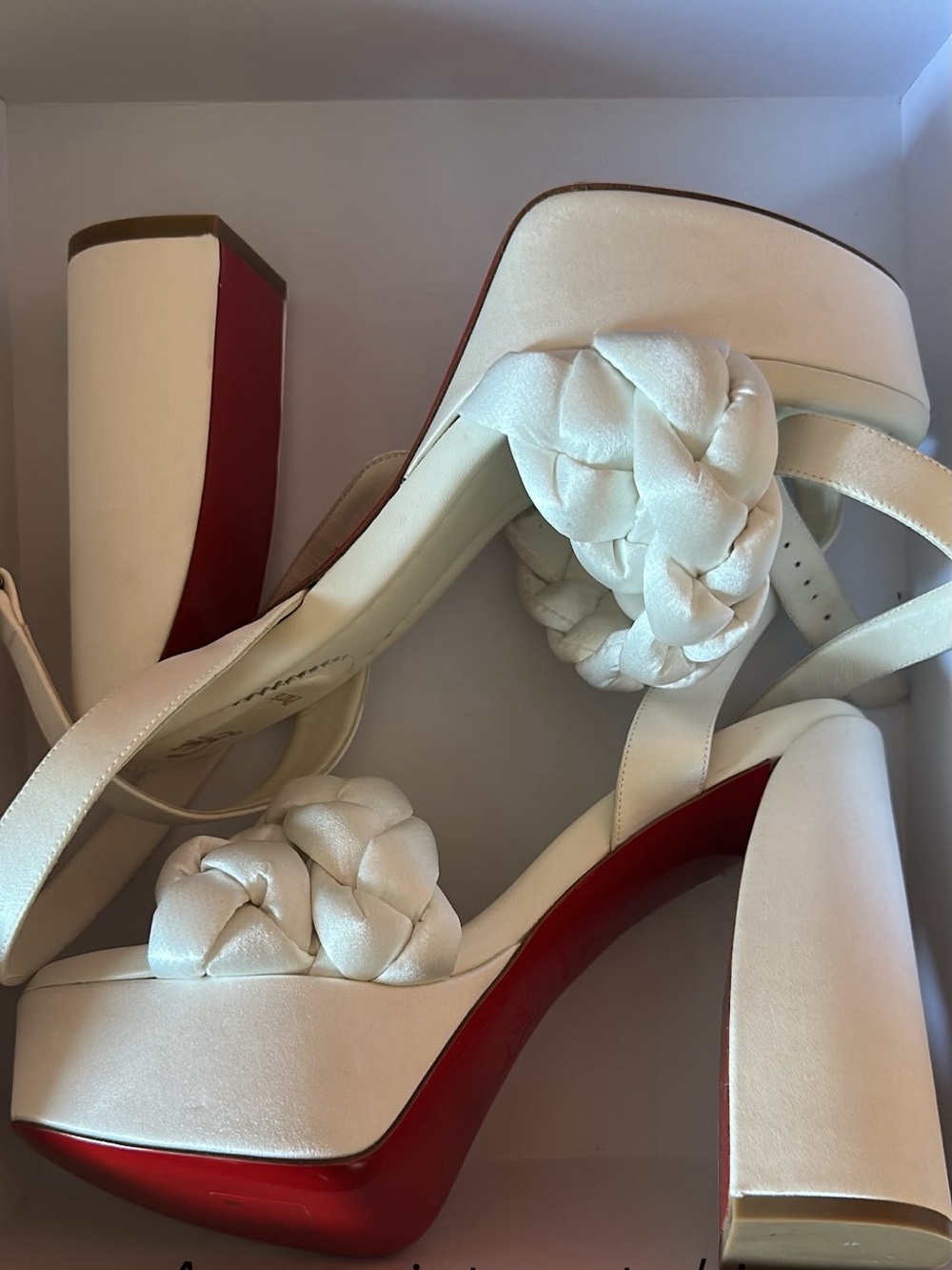 Louboutin White / Ivory Braided Platform Block Heel Size 36 box and dust bags